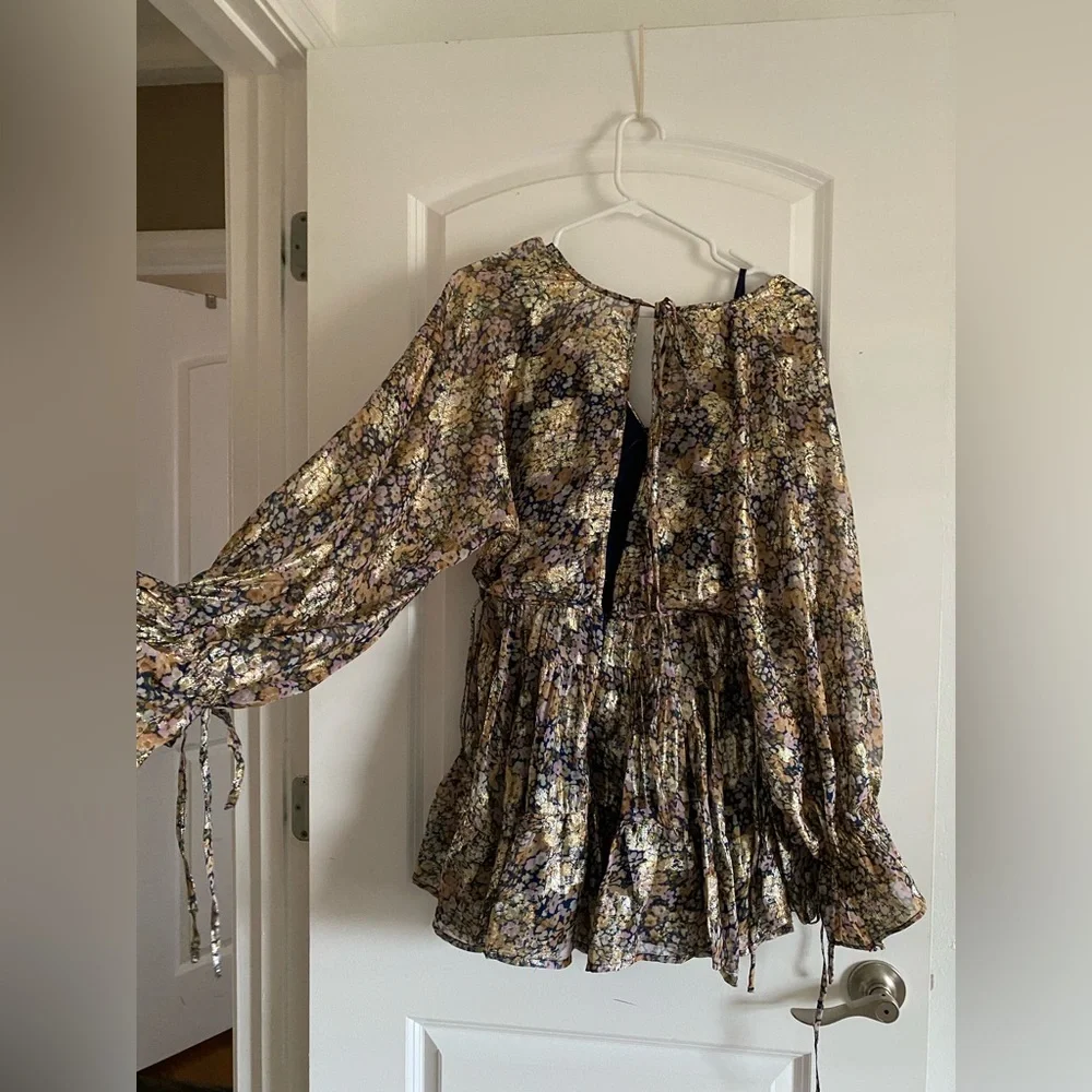ASOS DESIGN Petite mini smock dress ditsy printed jacquard chiffon - Picture 3 of 5